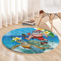 Polynesian Merry Christmas Round Carpet Funny Santa with Sea Turtle Beach Plumeria - Polynesian Pride