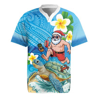 Polynesian Merry Christmas Rugby Jersey Funny Santa with Sea Turtle Beach Plumeria LT03 Multicolor - Polynesian Pride