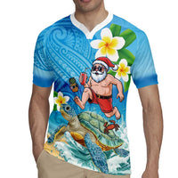 Polynesian Merry Christmas Rugby Jersey Funny Santa with Sea Turtle Beach Plumeria LT03 - Polynesian Pride