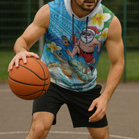 Polynesian Merry Christmas Sleeveless Hoodie Funny Santa with Sea Turtle Beach Plumeria - Polynesian Pride