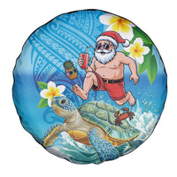 Polynesian Merry Christmas Spare Tire Cover Funny Santa with Sea Turtle Beach Plumeria - Polynesian Pride