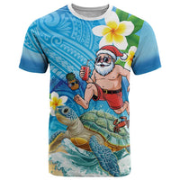 Polynesian Merry Christmas T Shirt Funny Santa with Sea Turtle Beach Plumeria LT03 Multicolor - Polynesian Pride
