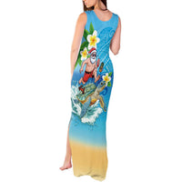 Polynesian Merry Christmas Tank Maxi Dress Funny Santa with Sea Turtle Beach Plumeria - Polynesian Pride