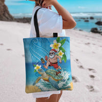 Polynesian Merry Christmas Tote Bag Funny Santa with Sea Turtle Beach Plumeria - Polynesian Pride