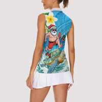 Polynesian Merry Christmas Women Sleeveless Polo Shirt Funny Santa with Sea Turtle Beach Plumeria - Polynesian Pride