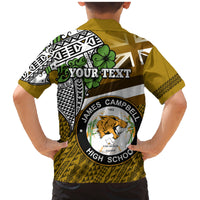 Hawaii James Campbell High School Family Matching Mermaid Dress and Hawaiian Shirt Kakau Pattern Gold Color Version LT03 - Polynesian Pride