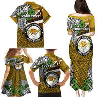 Hawaii James Campbell High School Family Matching Puletasi Dress and Hawaiian Shirt Kakau Pattern Gold Color Version LT03 - Polynesian Pride