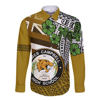 Hawaii James Campbell High School Long Sleeve Button Shirt Kakau Pattern Gold Color Version LT03 Unisex Gold - Polynesian Pride