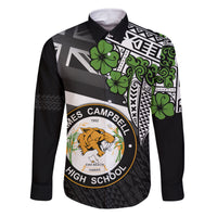 Hawaii James Campbell High School Family Matching Long Sleeve Bodycon Dress and Hawaiian Shirt Kakau Pattern Black Version LT03 Dad's Shirt - Long Sleeve Black - Polynesian Pride