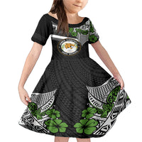 Hawaii James Campbell High School Family Matching Mermaid Dress and Hawaiian Shirt Kakau Pattern Black Version LT03 Daughter's Dress Black - Polynesian Pride