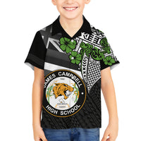 Hawaii James Campbell High School Family Matching Off Shoulder Long Sleeve Dress and Hawaiian Shirt Kakau Pattern Black Version LT03 Son's Shirt Black - Polynesian Pride