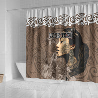 Custom New Zealand Womens Day Shower Curtain Traditional Maori Woman Polynesian Pattern Brown Color LT03 - Polynesian Pride
