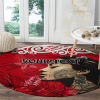 Custom New Zealand Womens Day Round Carpet Traditional Maori Woman Polynesian Pattern Red Color LT03 - Polynesian Pride