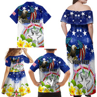 Custom Northern Mariana Islands Commonwealth Covenant Day Family Matching Off Shoulder Maxi Dress and Hawaiian Shirt Plumeria Flower Splash Style LT03 - Polynesian Pride