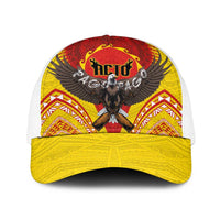 American Samoa Fautasi Race Baseball Net Cap Pago Pago-Aeto Samoan Tattoo and Eagle LT03 One Size White Yellow - Polynesian Pride