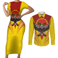 American Samoa Fautasi Race Couples Matching Short Sleeve Bodycon Dress and Long Sleeve Button Shirt Pago Pago-Aeto Samoan Tattoo and Eagle