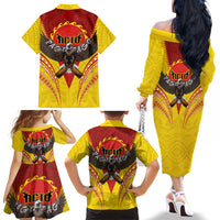 American Samoa Fautasi Race Family Matching Off The Shoulder Long Sleeve Dress and Hawaiian Shirt Pago Pago-Aeto Samoan Tattoo and Eagle
