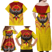 American Samoa Fautasi Race Family Matching Off Shoulder Maxi Dress and Hawaiian Shirt Pago Pago-Aeto Samoan Tattoo and Eagle