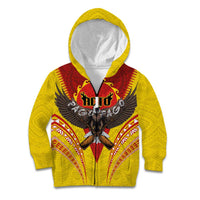 American Samoa Fautasi Race Kid Hoodie Pago Pago-Aeto Samoan Tattoo and Eagle LT03 Zip Hoodie Yellow - Polynesian Pride