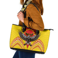 American Samoa Fautasi Race Leather Tote Bag Pago Pago-Aeto Samoan Tattoo and Eagle LT03 Yellow - Polynesian Pride