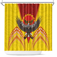 American Samoa Fautasi Race Shower Curtain Pago Pago-Aeto Samoan Tattoo and Eagle LT03 Yellow - Polynesian Pride