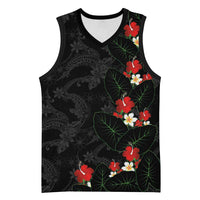 Hawaiian Taro Leaves-Hibiscus and Plumeria Basketball Jersey Floral Tribal Tattoo Motif