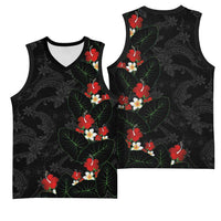 Hawaiian Taro Leaves-Hibiscus and Plumeria Basketball Jersey Floral Tribal Tattoo Motif