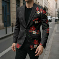 Hawaiian Taro Leaves-Hibiscus and Plumeria Blazer Floral Tribal Tattoo Motif
