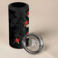 Hawaiian Taro Leaves-Hibiscus and Plumeria 4 in 1 Can Cooler Tumbler Floral Tribal Tattoo Motif