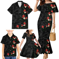 Hawaiian Taro Leaves-Hibiscus and Plumeria Family Matching Mermaid Dress and Hawaiian Shirt Floral Tribal Tattoo Motif