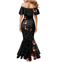 Hawaiian Taro Leaves-Hibiscus and Plumeria Family Matching Mermaid Dress and Hawaiian Shirt Floral Tribal Tattoo Motif