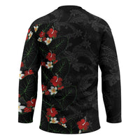 Hawaiian Taro Leaves-Hibiscus and Plumeria Hockey Jersey Floral Tribal Tattoo Motif