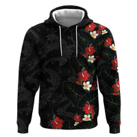 Hawaiian Taro Leaves-Hibiscus and Plumeria Hoodie Floral Tribal Tattoo Motif