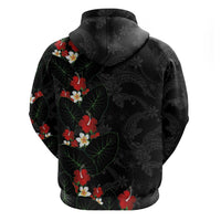 Hawaiian Taro Leaves-Hibiscus and Plumeria Hoodie Floral Tribal Tattoo Motif