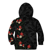 Hawaiian Taro Leaves-Hibiscus and Plumeria Kid Hoodie Floral Tribal Tattoo Motif
