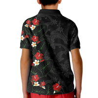 Hawaiian Taro Leaves-Hibiscus and Plumeria Kid Polo Shirt Floral Tribal Tattoo Motif