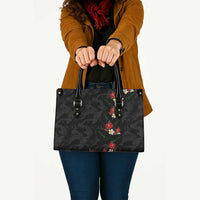 Hawaiian Taro Leaves-Hibiscus and Plumeria Leather Bag Floral Tribal Tattoo Motif