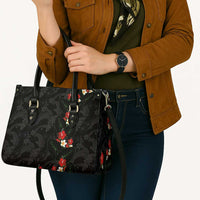 Hawaiian Taro Leaves-Hibiscus and Plumeria Leather Bag Floral Tribal Tattoo Motif