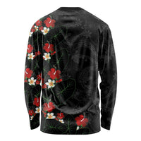 Hawaiian Taro Leaves-Hibiscus and Plumeria Long Sleeve Shirt Floral Tribal Tattoo Motif