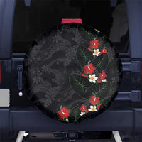 Hawaiian Taro Leaves-Hibiscus and Plumeria Spare Tire Cover Floral Tribal Tattoo Motif