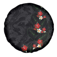 Hawaiian Taro Leaves-Hibiscus and Plumeria Spare Tire Cover Floral Tribal Tattoo Motif