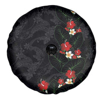 Hawaiian Taro Leaves-Hibiscus and Plumeria Spare Tire Cover Floral Tribal Tattoo Motif
