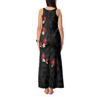 Hawaiian Taro Leaves-Hibiscus and Plumeria Tank Maxi Dress Floral Tribal Tattoo Motif