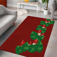 Hawaiian Taro Leaves-Hibiscus and Plumeria Area Rug Polynesian Art-Kakau Tattoo Red