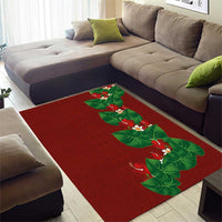 Hawaiian Taro Leaves-Hibiscus and Plumeria Area Rug Polynesian Art-Kakau Tattoo Red