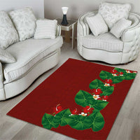 Hawaiian Taro Leaves-Hibiscus and Plumeria Area Rug Polynesian Art-Kakau Tattoo Red