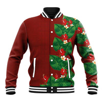 Hawaiian Taro Leaves-Hibiscus and Plumeria Baseball Jacket Polynesian Art-Kakau Tattoo Red LT03 Unisex Red - Polynesian Pride