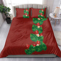 Hawaiian Taro Leaves-Hibiscus and Plumeria Bedding Set Polynesian Art-Kakau Tattoo Red
