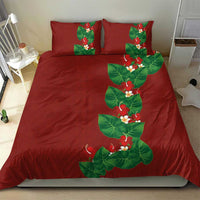 Hawaiian Taro Leaves-Hibiscus and Plumeria Bedding Set Polynesian Art-Kakau Tattoo Red
