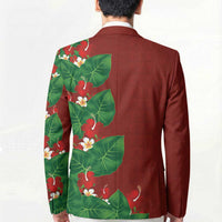 Hawaiian Taro Leaves-Hibiscus and Plumeria Blazer Polynesian Art-Kakau Tattoo Red LT03 - Polynesian Pride
